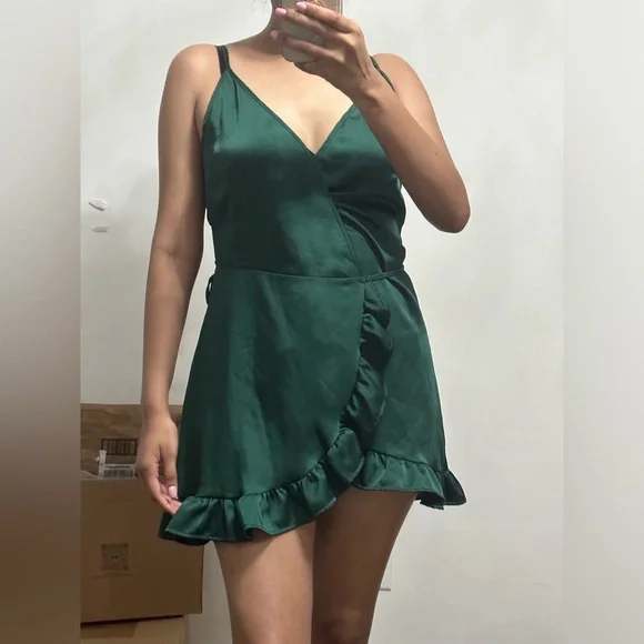 princess polly my jewel mini dress Princess Polly emerald green wrap mini ruffle my jewel mini dress